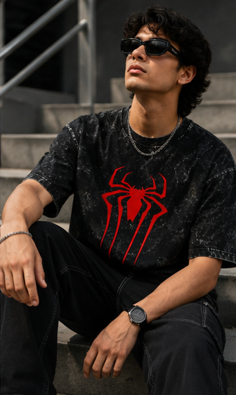 spider  Acid Washed Oversized Tee